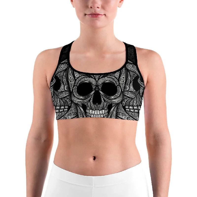 Ornamental Skull Sports Bra Laid - back Women's Style
