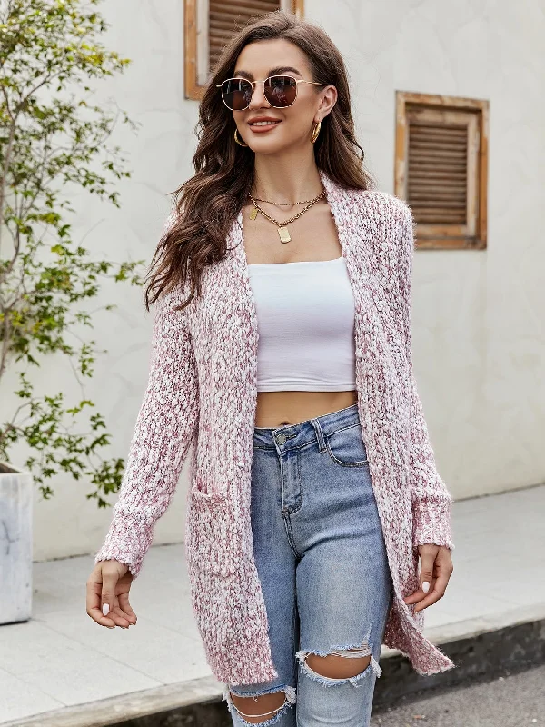 Casual Plain Pocket Long Sleeve V Neck Short Women Cardigan Traditional Women's Wool