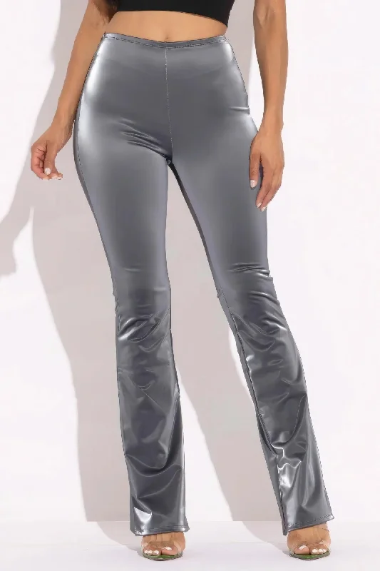 Velvet Pu Flared Pants Casual Women's Japanese 