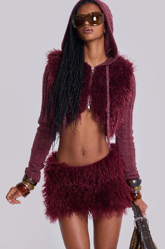 Haka Mongolian Faux Fur Knit Shrug in Wine Cool Women's Skate