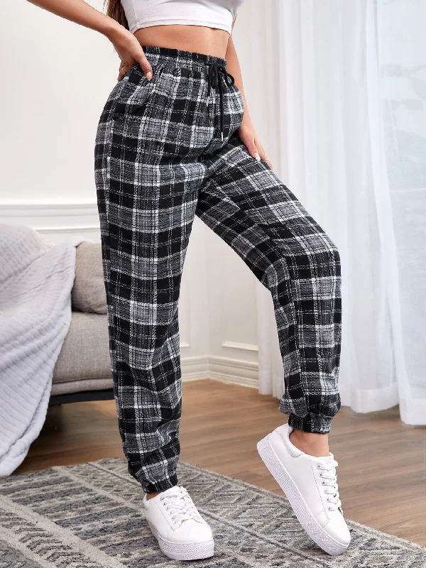 Preppy Plaid Pocket Natural Cropped Women Pants