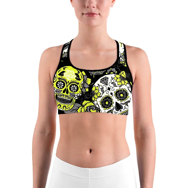 Sassy Yellow Sugar Skull Sports bra