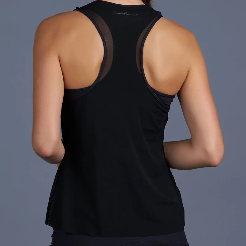 Blues Mesh Layered Racerback Top (black) Sophisticated Women's Tailored