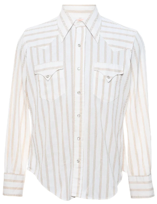 1970s Western White & Beige Striped Shirt - L Youthful Women's Anime - inspired