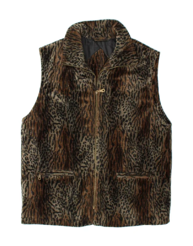 VINTAGE Womens Gilet UK 20 2XL Brown Animal Print Polyester Sporty Women's Tennis