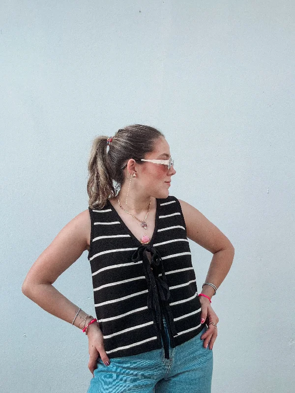 Black Stripes Bow Vest