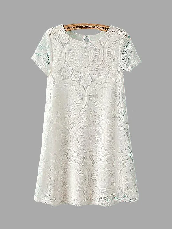 Wholesale Crew Neck Lace Short Sleeve Mini Dress Refined Women's Hand - crafted