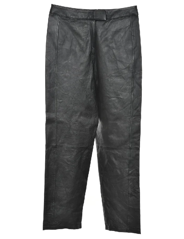 100% Leather Black Classic Trousers - W30 L31 Confident Women's High - fashion