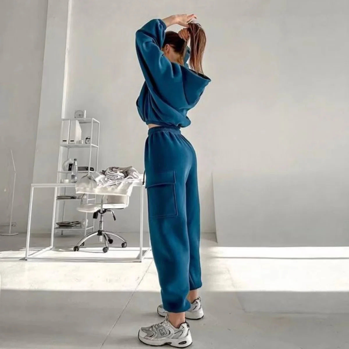 Autumn Pants Set Clothes Two Pieces Sweatshirts Trousers Elegant Hoody Hip Women's Retro