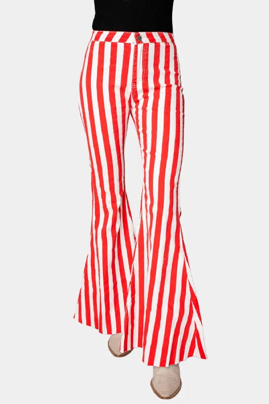 Moonshine High-Waisted Flare Jeans - Red/White Modern Women's 