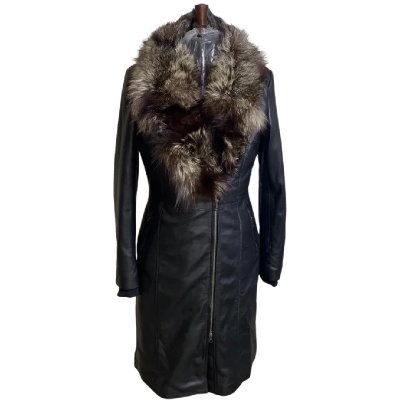 Ella's Timeless Fox Fur trim Trench coat Sophisticated Women's Tailored