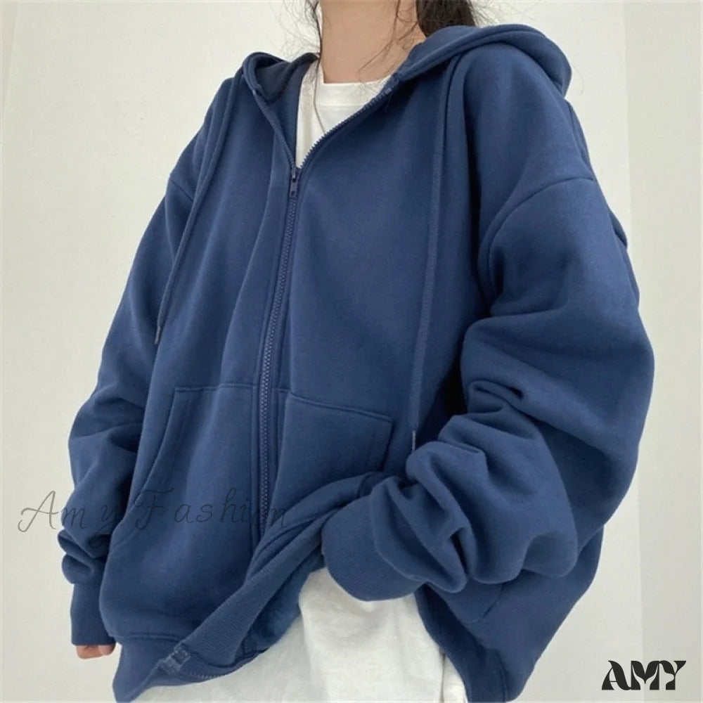 Amy Fashion - Korean Version Oversized Solid Color Hoodies