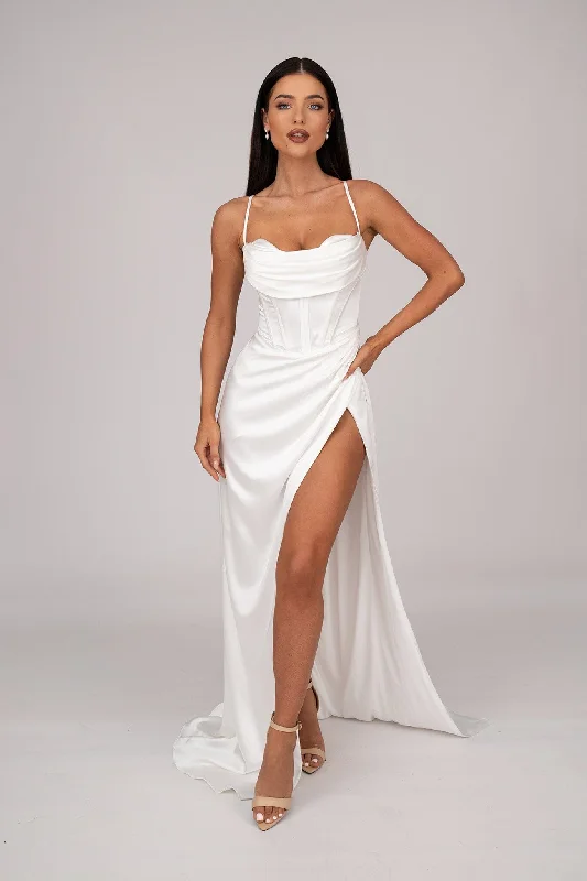 AYANA Corset Satin Gown - Ivory Business