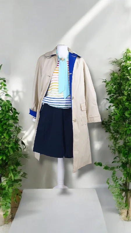 Reversable Vintage Classic Trench Coat - Blue and Stone - Large Refined Women's Velvet