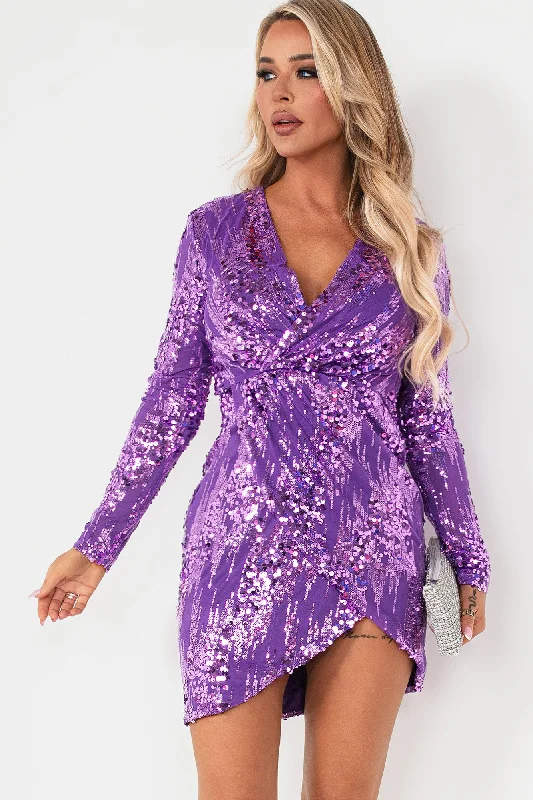 Weslyn Purple Sequin Wrap Dress Refined Women's Classic 