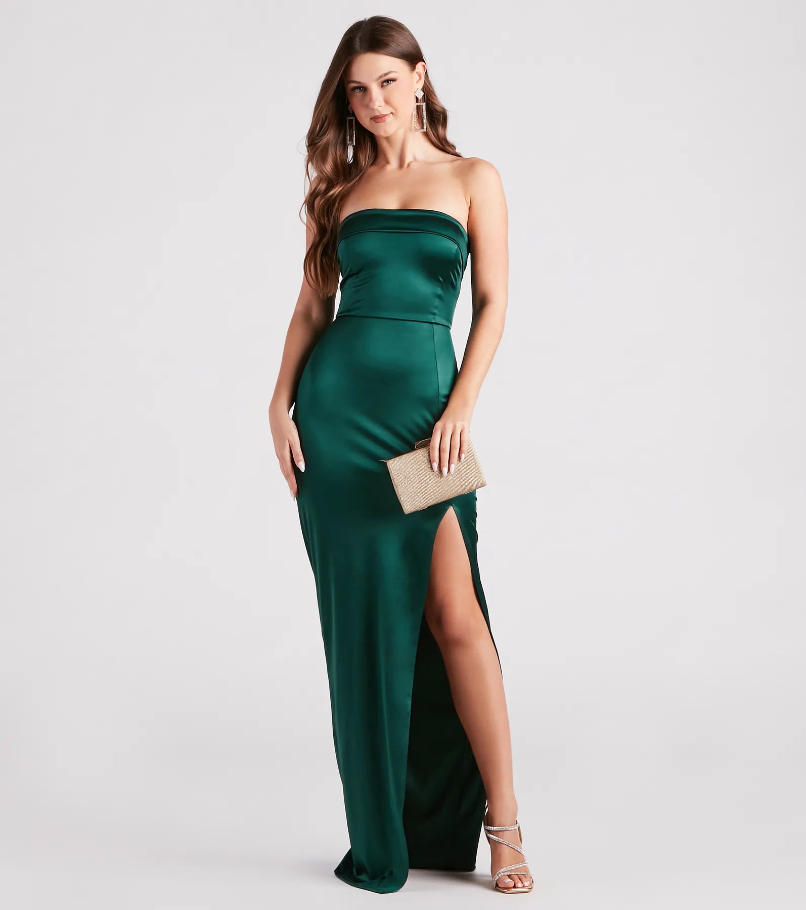 Sofie Formal Satin Strapless Long Dress Traditional Women's Wool