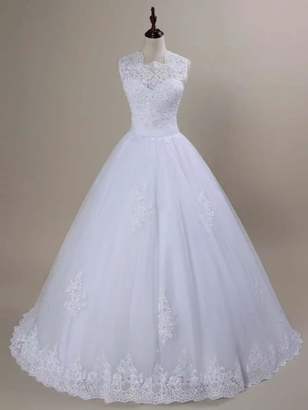 Modest Lace Covered Button Ball Gown Wedding Dresses Cozy Women's Winter