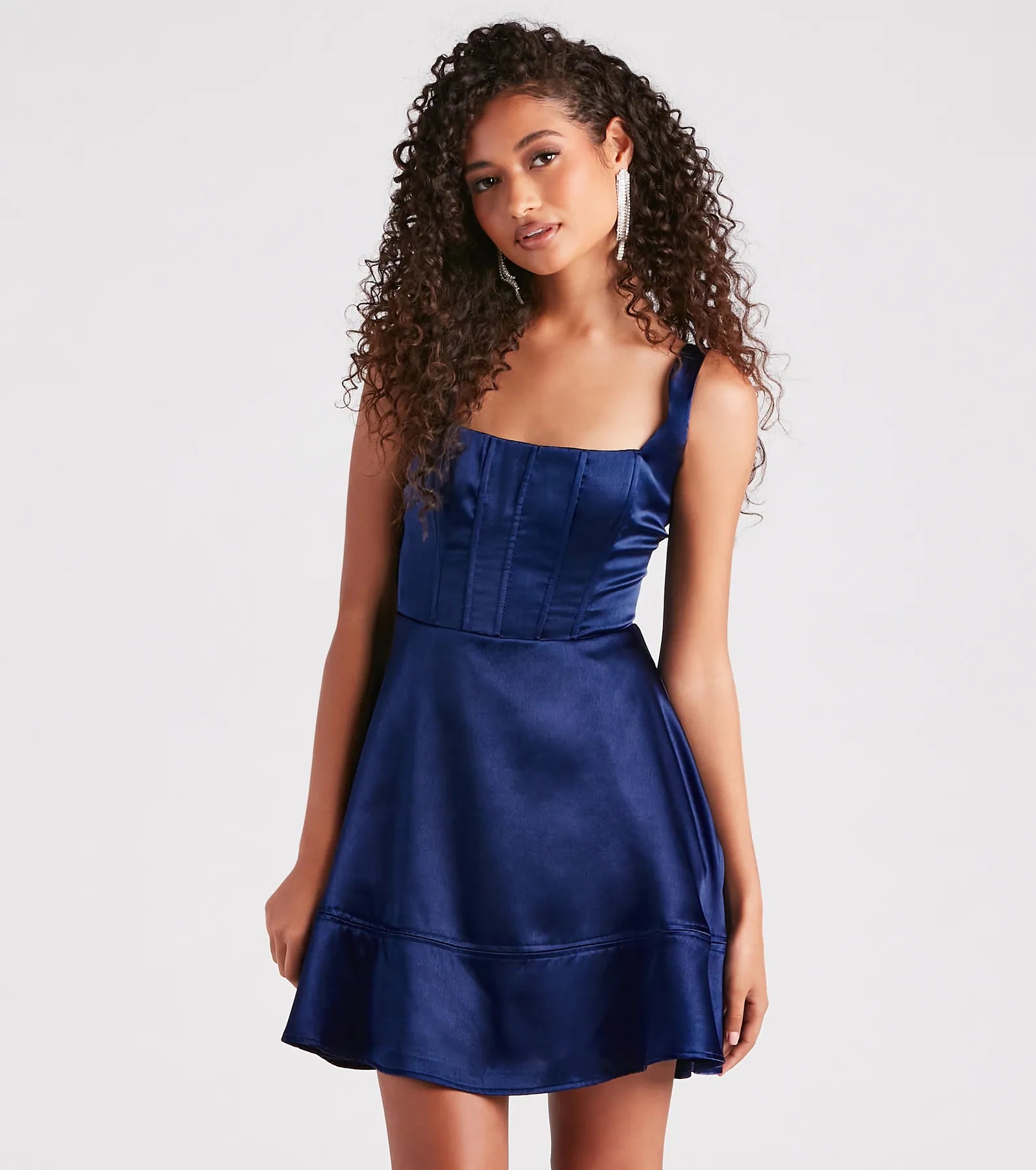 Genesis Satin Corset A-Line Party Dress Sleek Women's 
