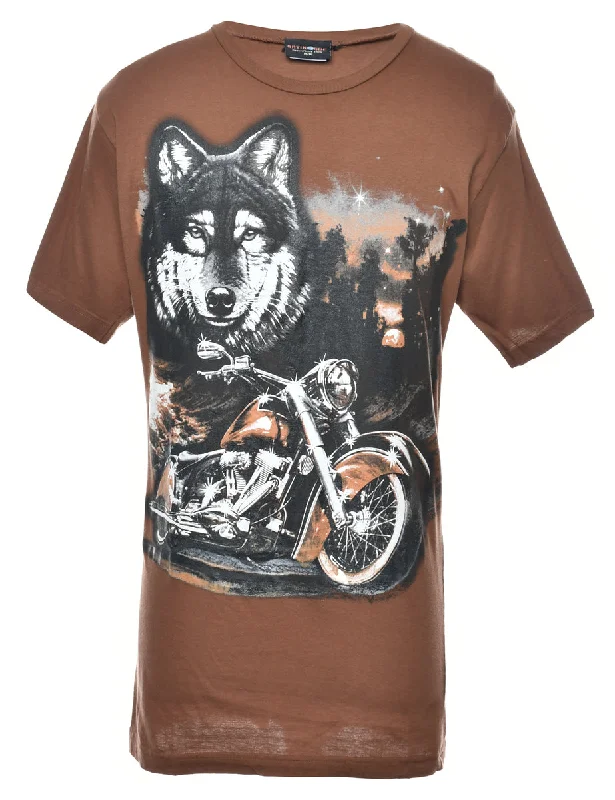 Wolf Print Animal T-shirt - M Sleek Women's 