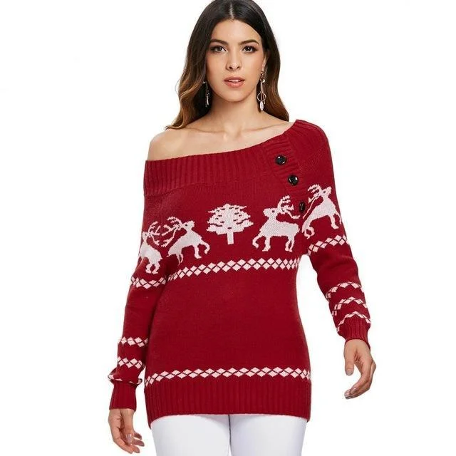 ANALUKE PlusSize Winter Christmas Long Sleeve T-Shirt