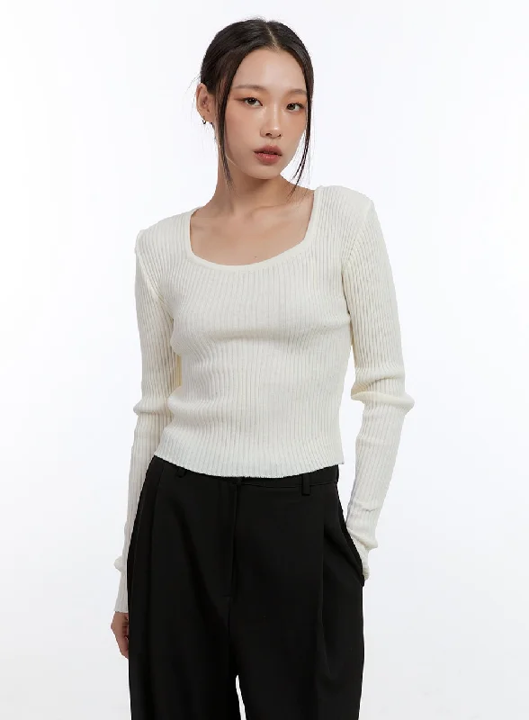 Square-Neck Solid Crop Top CN401 Classic Women's Tweed