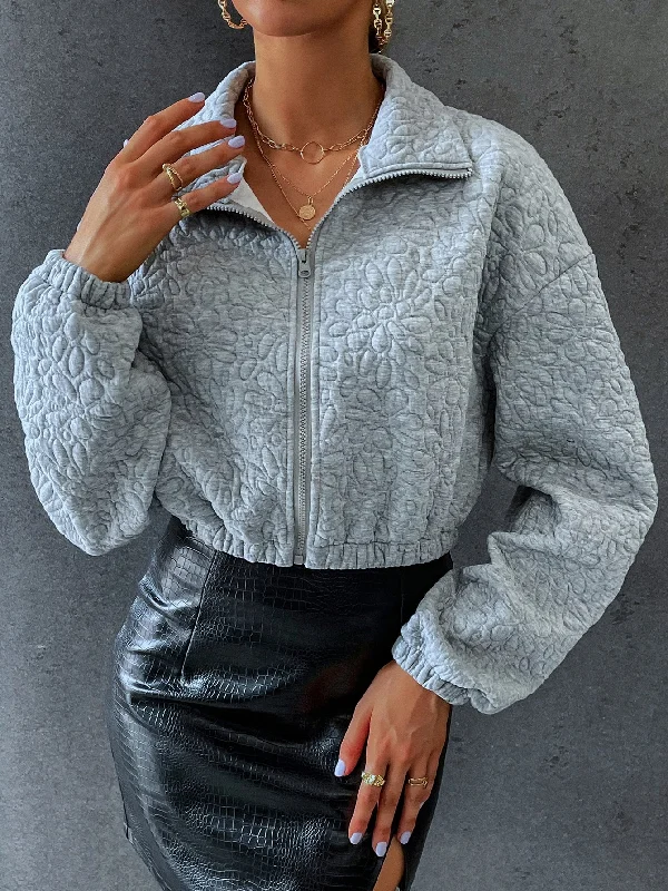 Casual Plain Zipper Long Sleeve Collar Regular Women Jacket Feminine Women's Style 