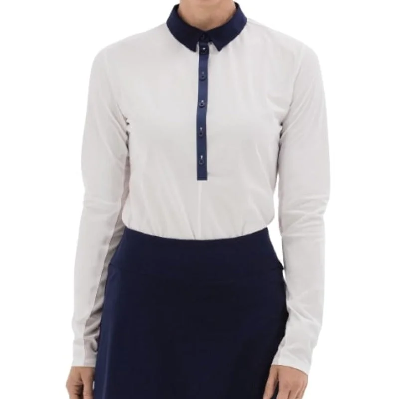 Foray Golf Core L/S Polo (mesh arm) - White /Navy Geometric