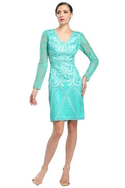 Sue Wong - Floral Embroidered Long Sleeve V-Neck Dress N4516 Casual Women's Japanese 
