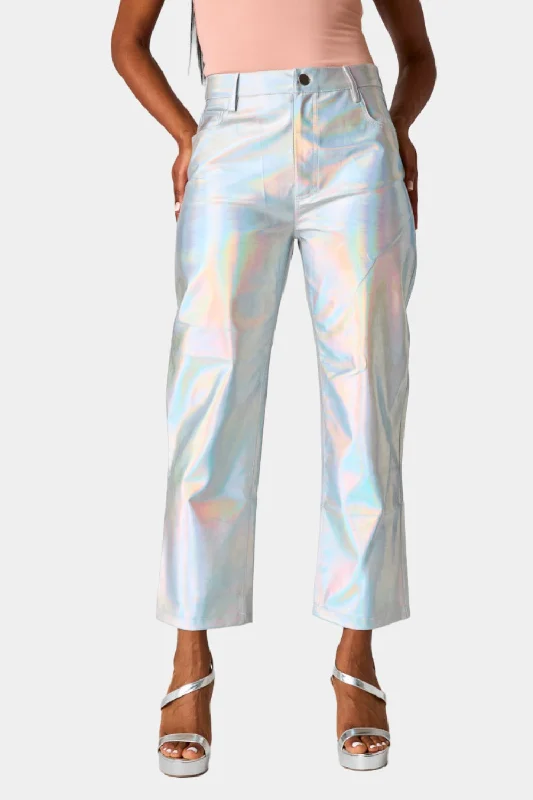 Travolta High-Rise Metallic Pants - Iridescent Feminine Women's Style 