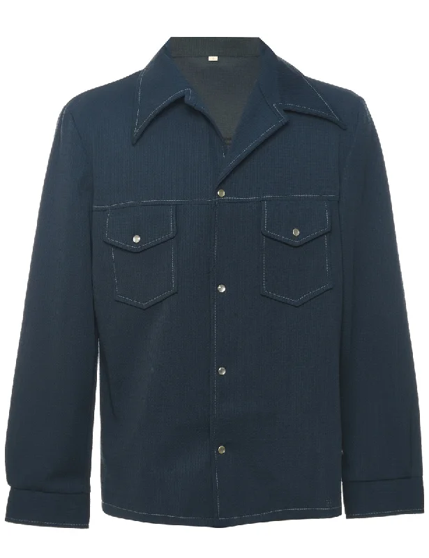 1970s Navy Contrast Stitch Shirt - L Tough Women's Military - inspired