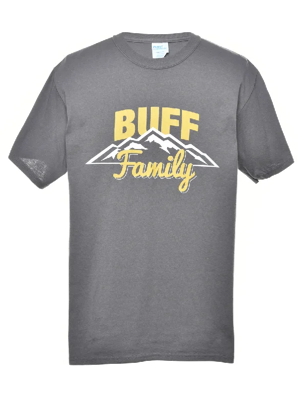 Grey Buff Family Printed T-shirt - M Feminine Women's Soft 