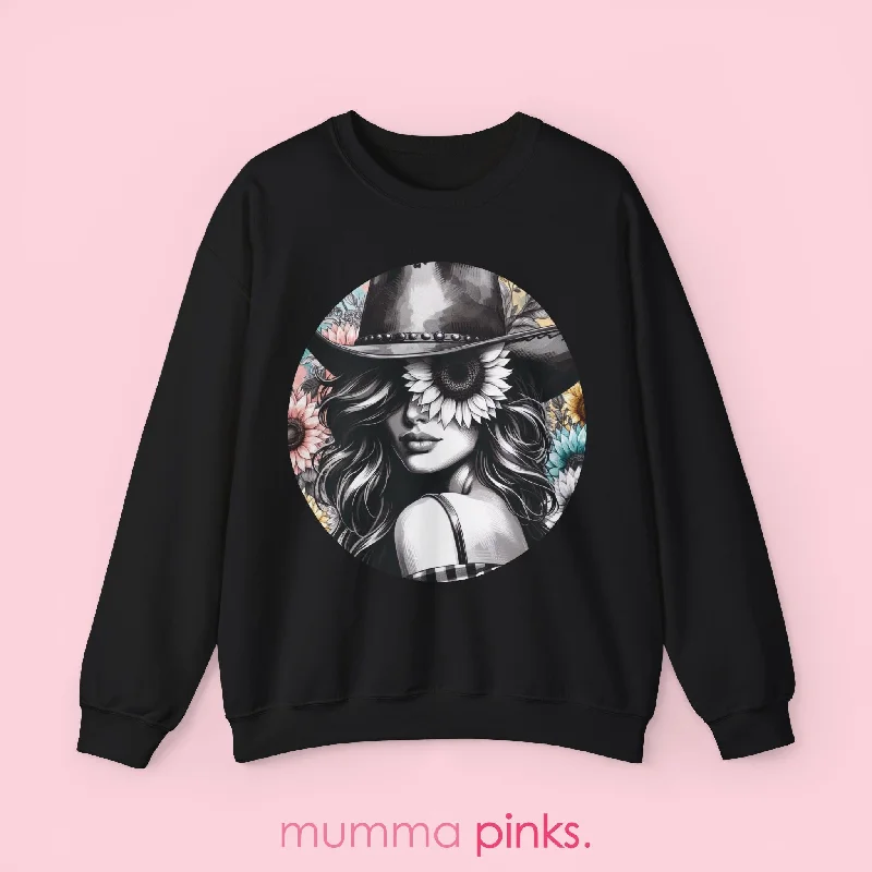 Cowgirl Floral Art Sweatshirt, Western Style Sweatshirt Classic Women's Pin - striped