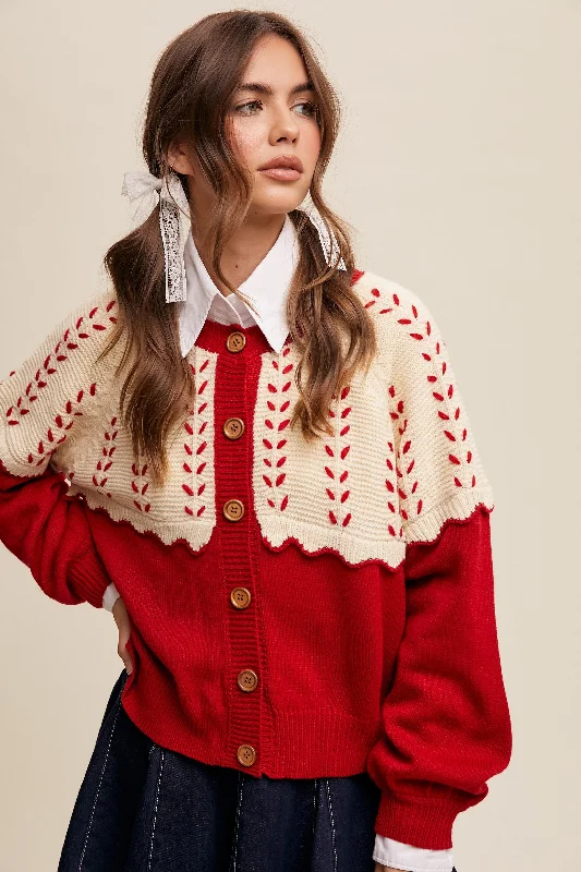Hazel Scallop Detailed Cardigan Cozy Women's Sherpa - lined