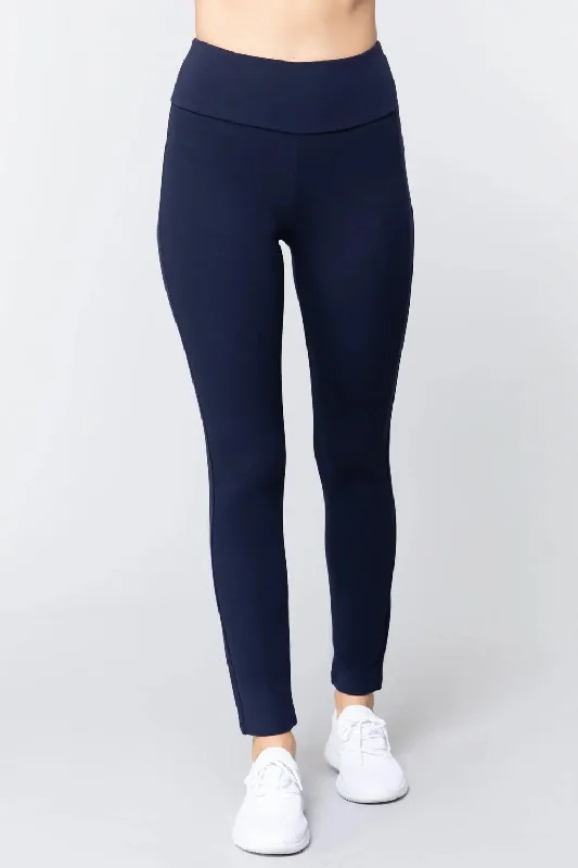 Waist Band Long Ponte Pants Monochromatic Office Style