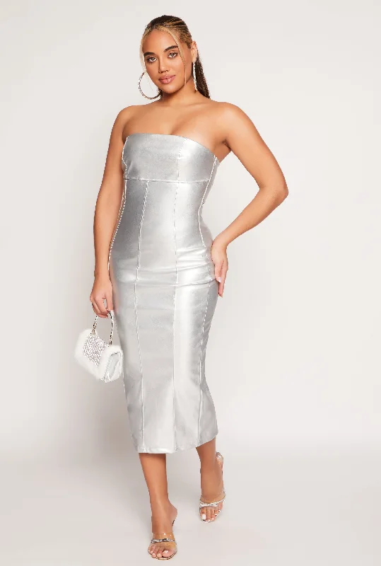 Haute Monde Faux Leather Tube Dress Minimalist Women's Casual