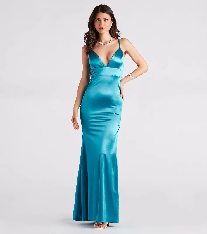Jessa Formal Satin V-Neck Mermaid Dress Women