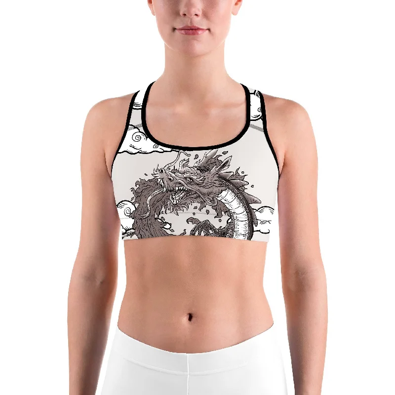 B&W Tattooed Dragon Sports bra Rugged Women's Outdoor 