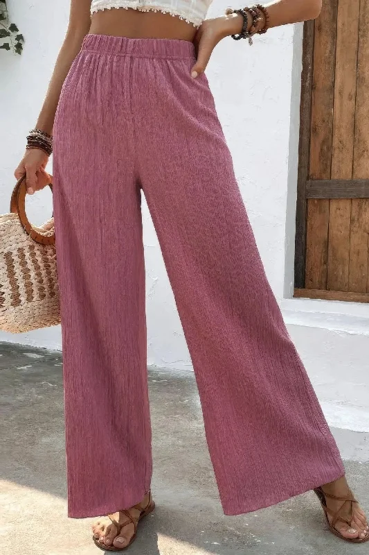 Textured Wide Leg Palazzo Pants Sleek Women's Metallic