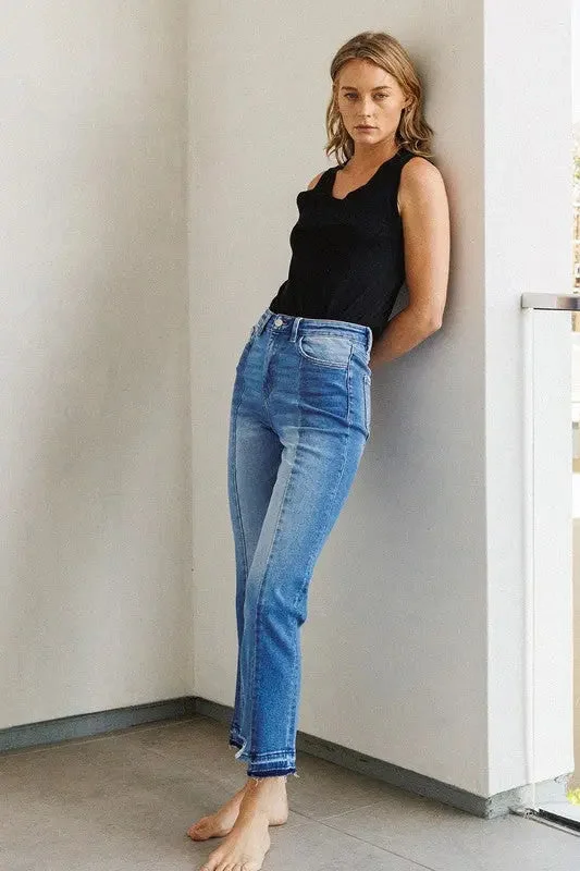 Super High Rise Straight W/Contrast and Hem Detail Hip Women's Retro