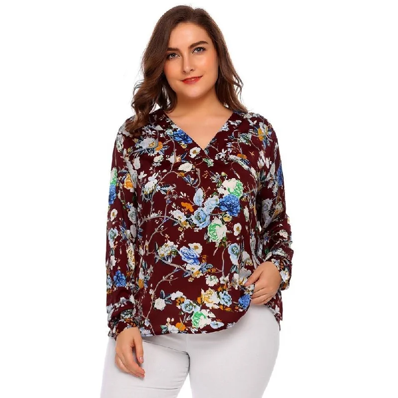 ANALUKE Pullover Floral Printed Long Sleeve T-Shirt Refined Women's Velvet