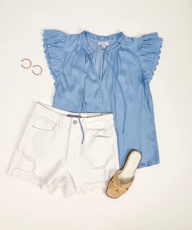 HAZY DAYS BLUE FLUTTER SLEEVE TOP Women