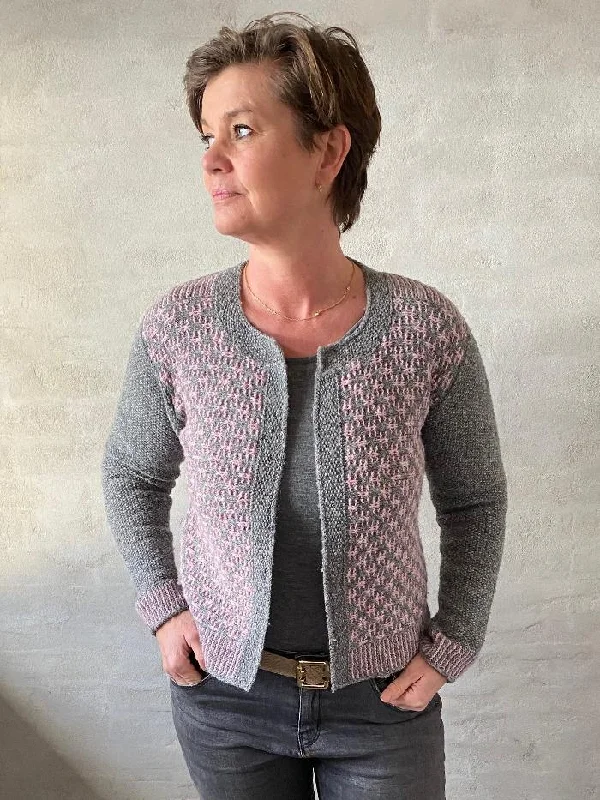 Print jacket by Hanne Falkenberg, knitting pattern Polished Women's Silk