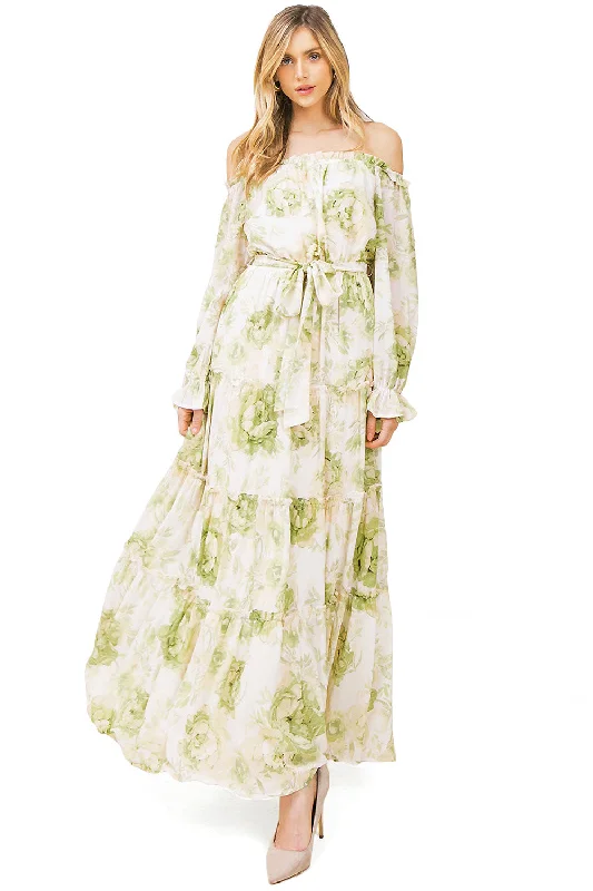 Verdant Floral Maxi Dress Monochromatic Office Style