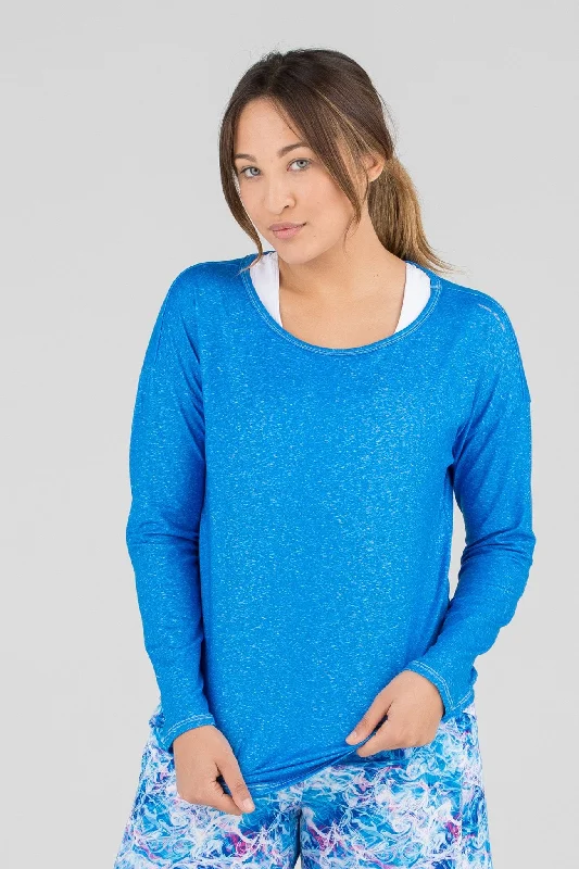 Women's Printed Hypersoft L/S Running Shirt - Cypher Blue Youthful Women's Pop