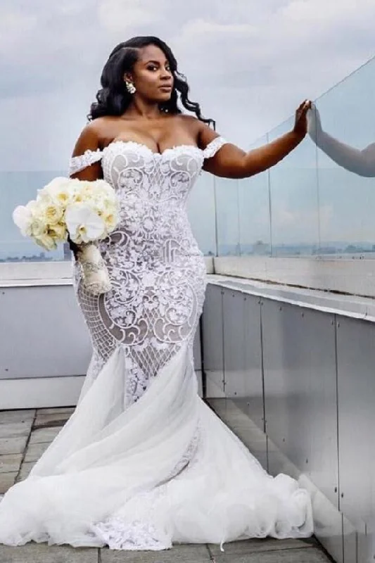 Modest Plus Size Off-the-Shoulder Mermaid Wedding Dresses