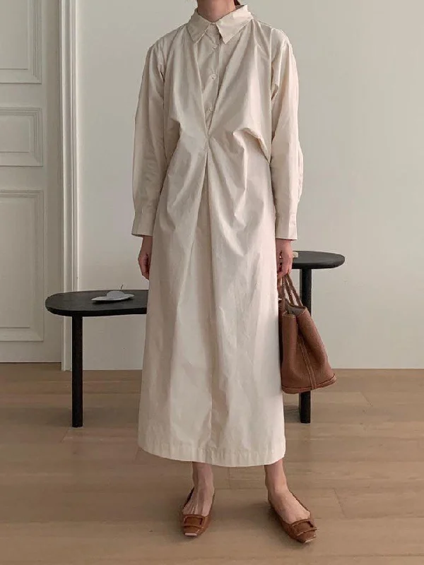VibeMartini-Casual Pleated Long-sleeve Polo Shirt Dress Minimalist Women's Casual