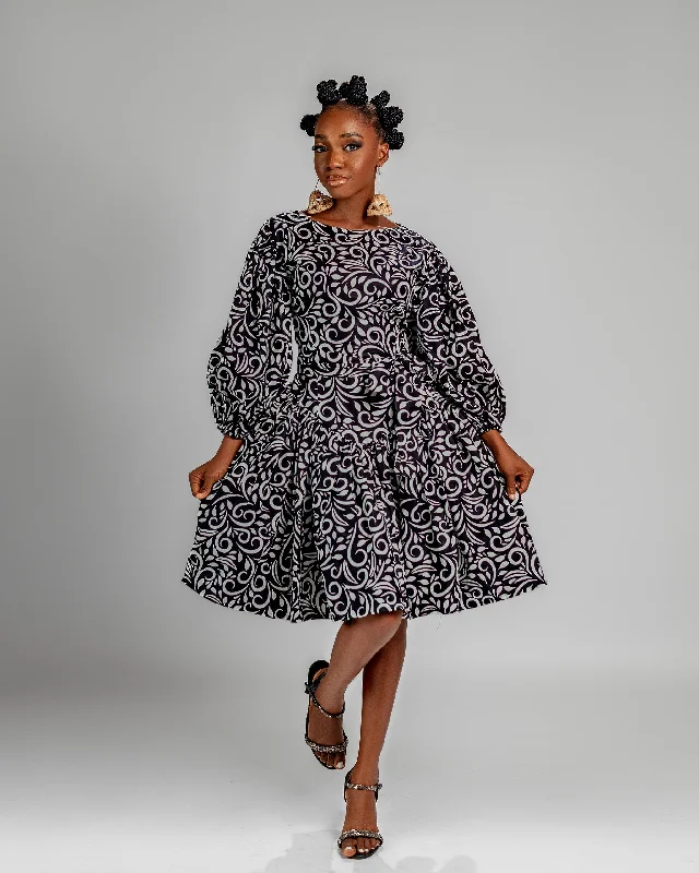 Rosie Ankara Short flare Dress | Black & White African Print Australian Beach