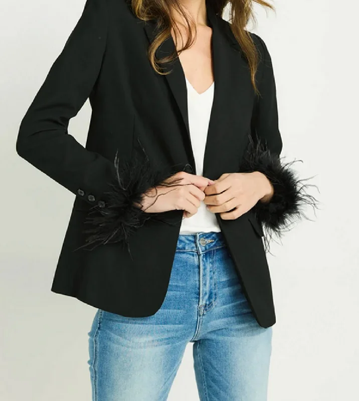 Black Feather Blazer by Lucy Paris