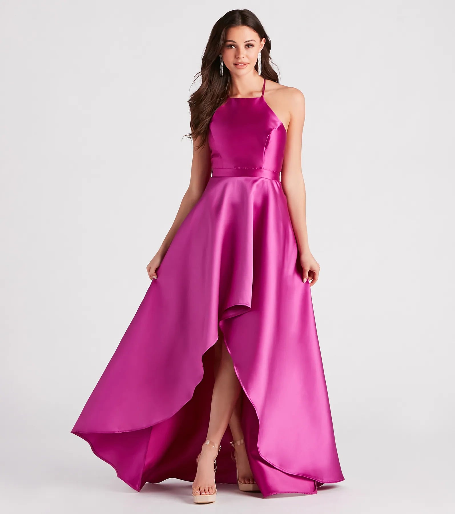 Gabbie Formal Satin Halter High-Low Dress Refined Women's Velvet