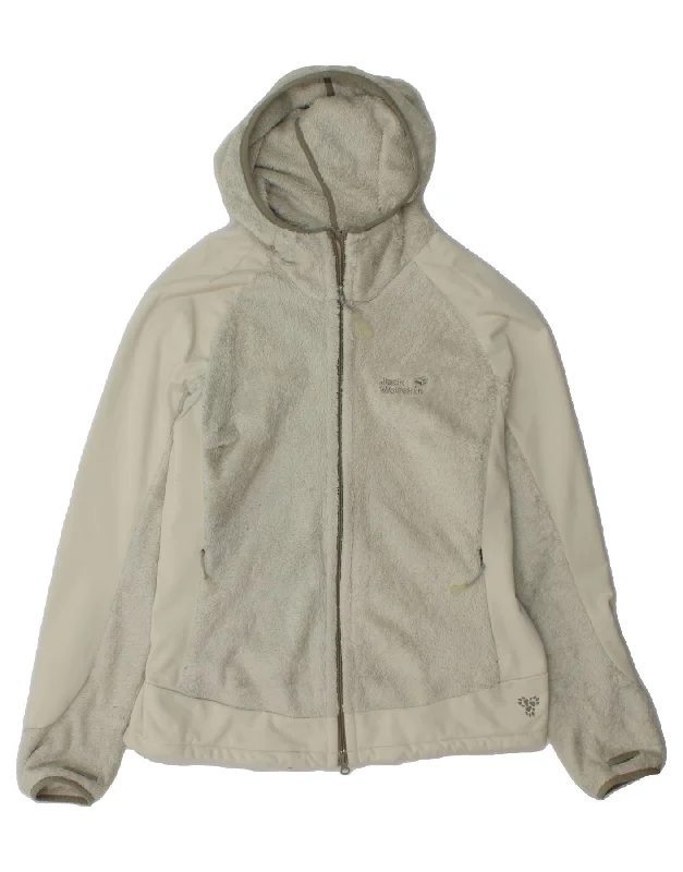 JACK WOLFSKIN Womens Hooded Fleece Jacket UK 18 XL White Polyester Geometric